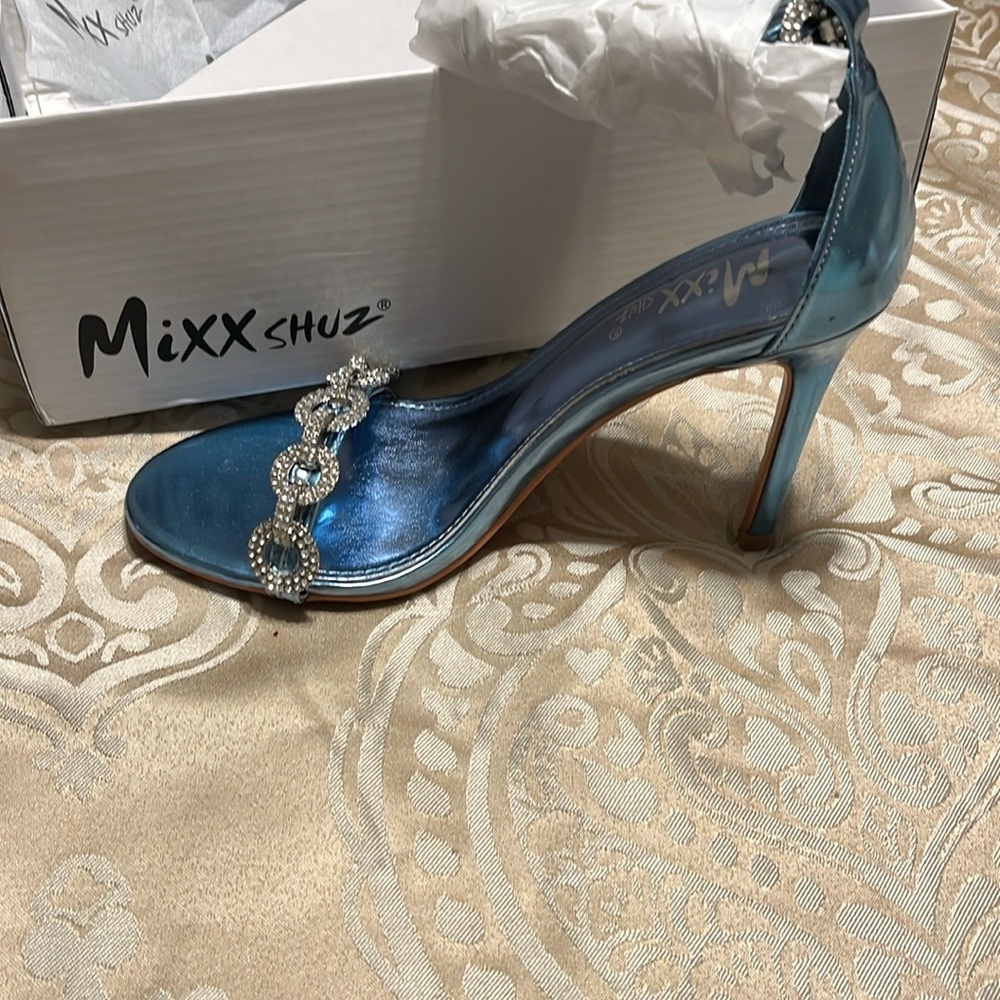 Mixx Shuz Blue Stiletto Heels with Crystal Embellishments